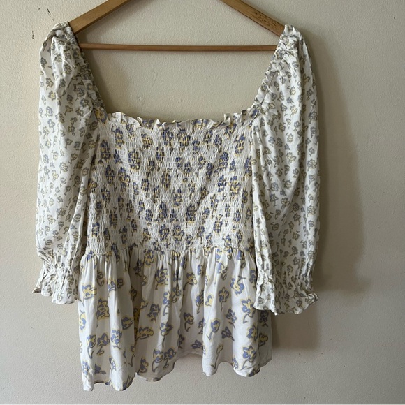 French Connection Square Neck Smock Top XL Floral Prairie Boho Western Flirty - Picture 6 of 12